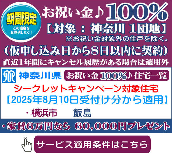 UR賃貸住宅 神奈川県 お祝い金 贈呈率